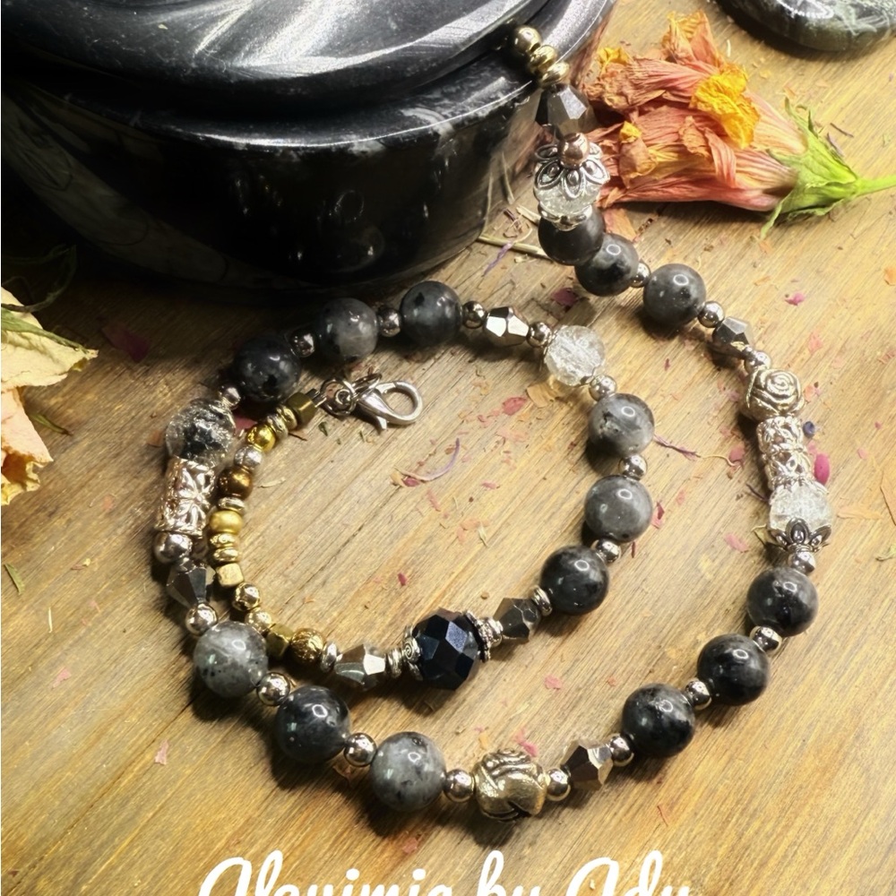 Black Labradorite Beaded Silver Statement Short N… - image 2